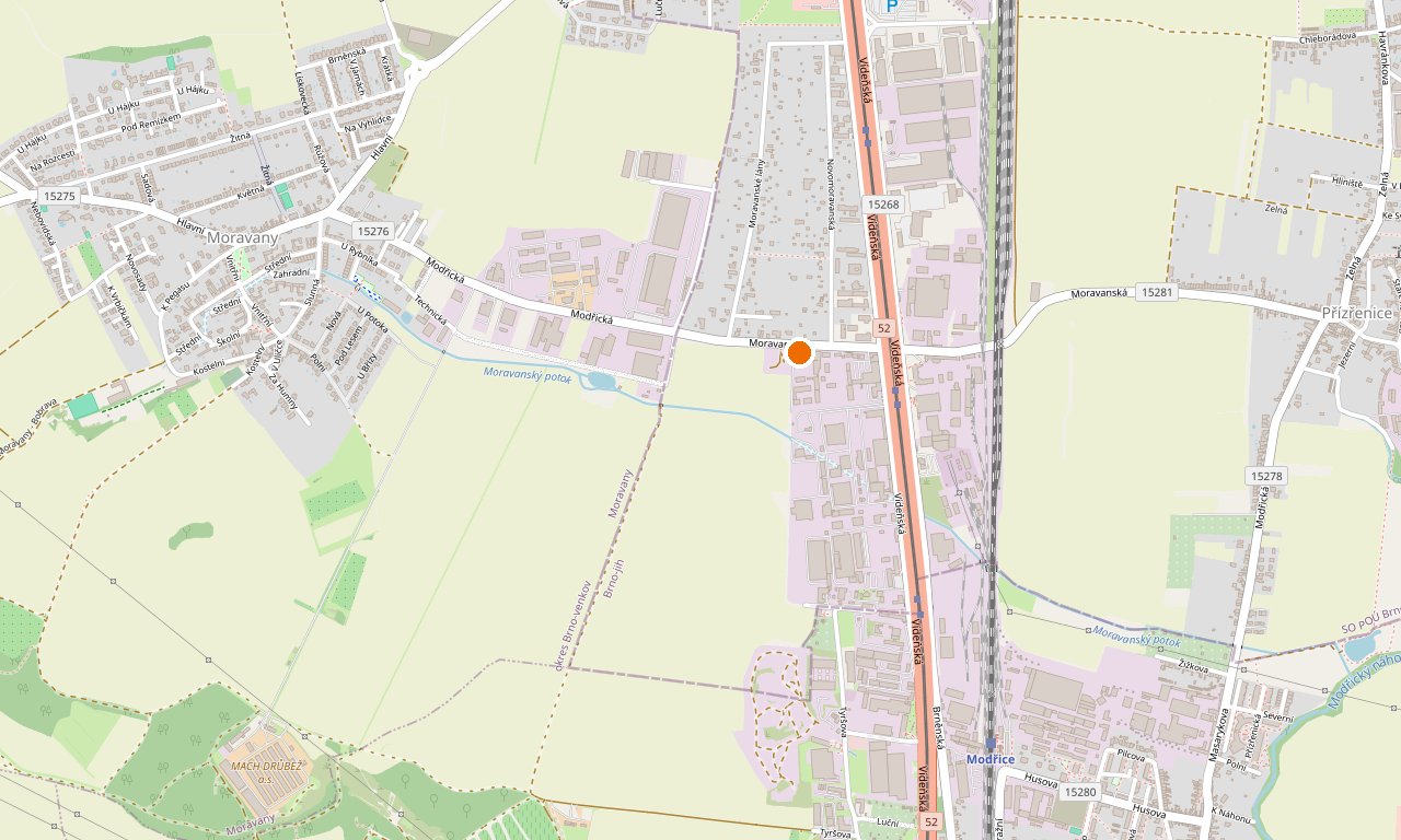 Mapa s umístěním ubytovacího zařízení LOTTO — Moravanská 273/89, 619 00 Brno, Přízřenice